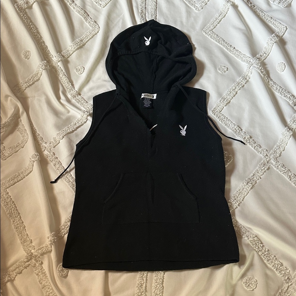 PLAYBOY Black Sleeveless Hoodie